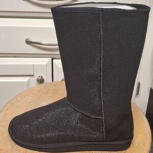 New Women's Aling-47 Black Glitter Winter Fashion Boot Faux Fur Lining Size 6.5